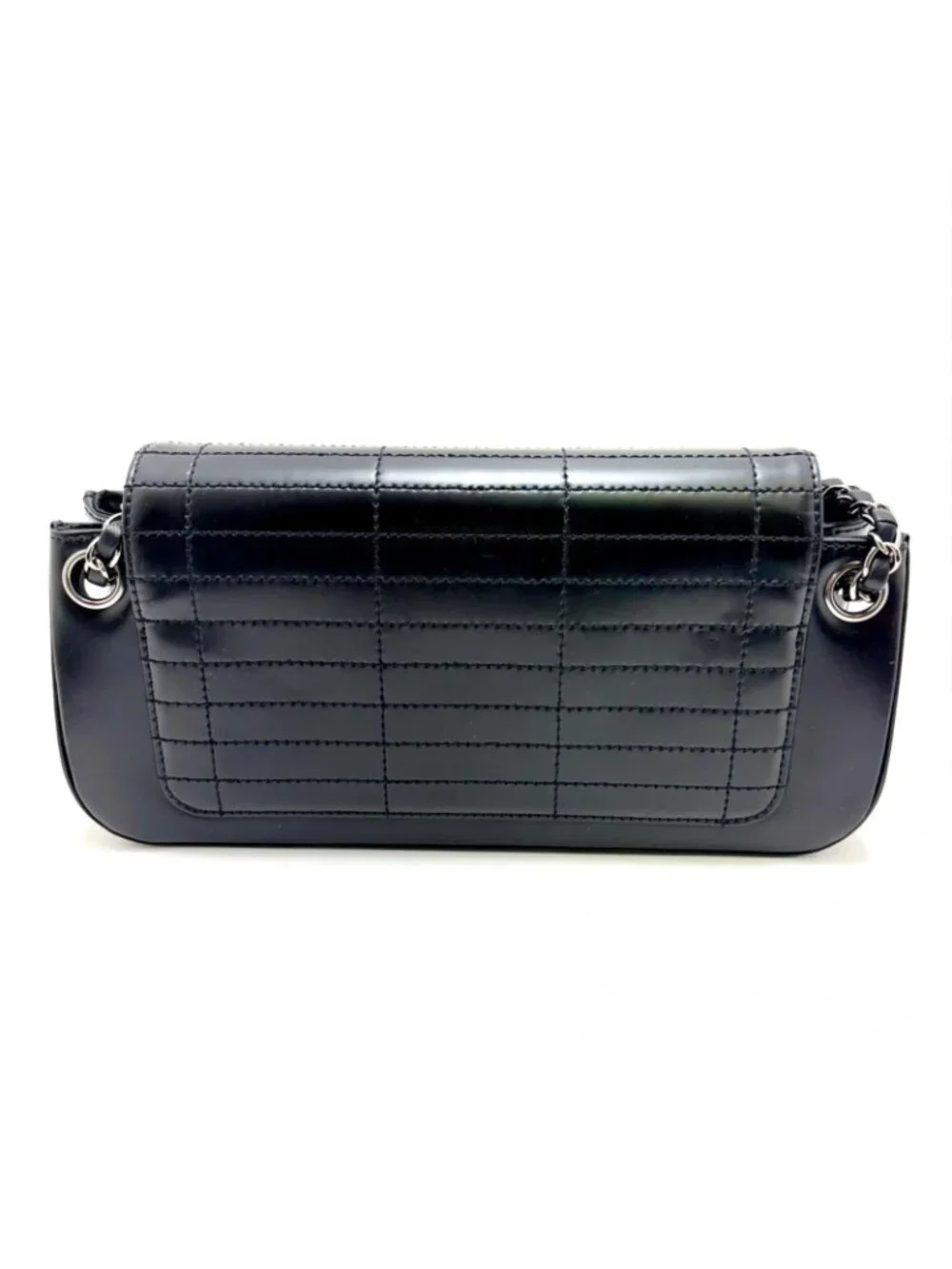 Chanel Choco Bar Chain Shoulder Black Silver Calfskin Bag